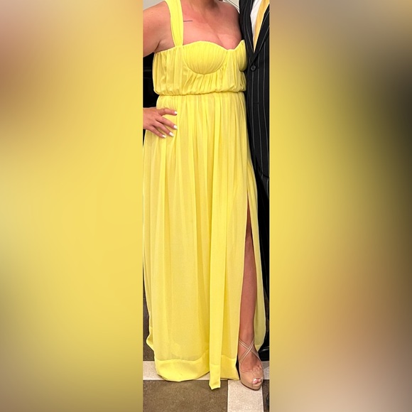 High Slit Yellow Chiffon Maxi Dress - Picture 3 of 8